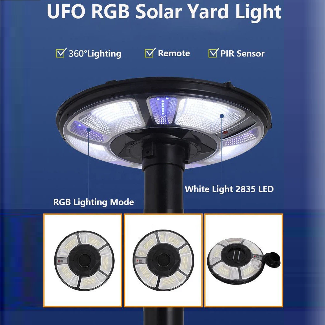 في الهواء الطلق 500 واط UFO الشمسية ضوء الشارع IP65 مقاوم للماء 370LED الشمسية كشاف ضوء المشهد القطب مصباح للفناء الطريق المشهد