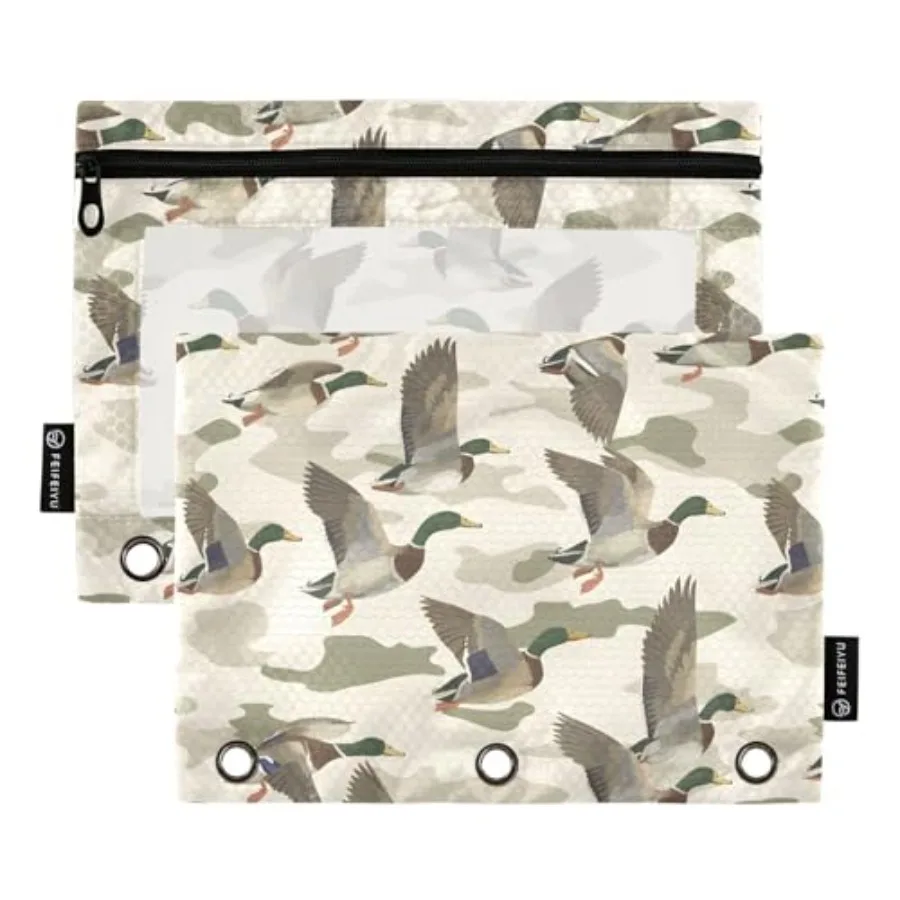 

Wild Duck Camouflage Pencil Pouch for 3 Ring Binder 2 Pack Zipper Binder Pencil Bag Case with Clear Window Office Supplies