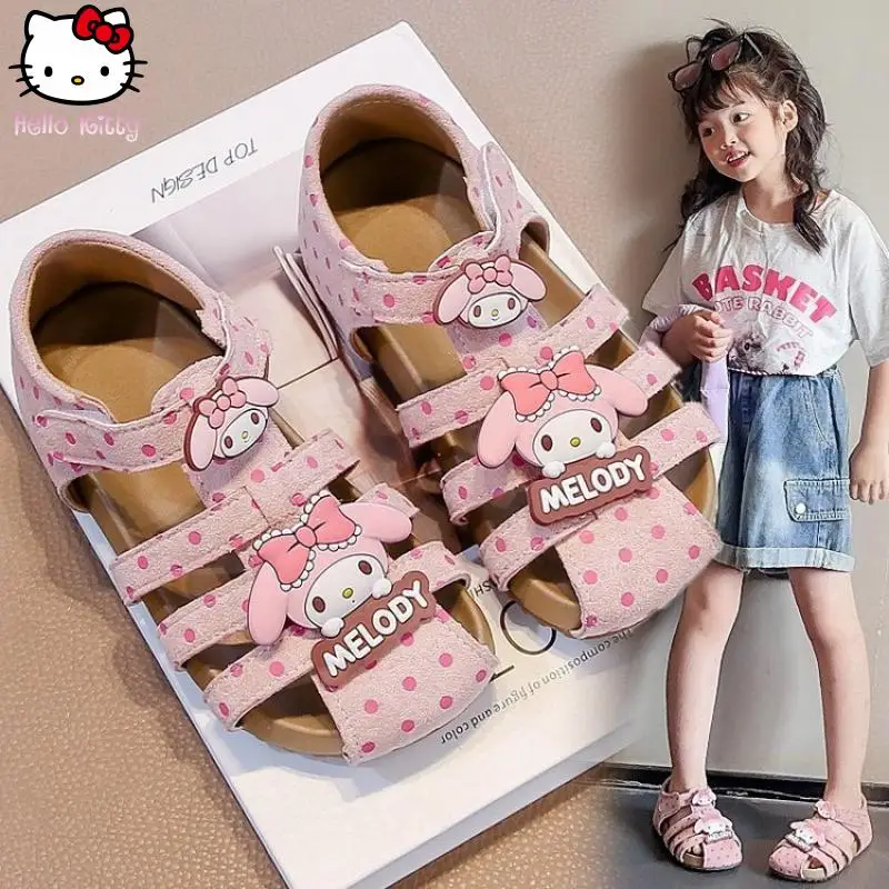 

Girls' Kawaii Sandals Hello Kitty Melody Summer New Anime Cartoon Kids Toe Protection Fashion Soft Bottom Princess Shoes