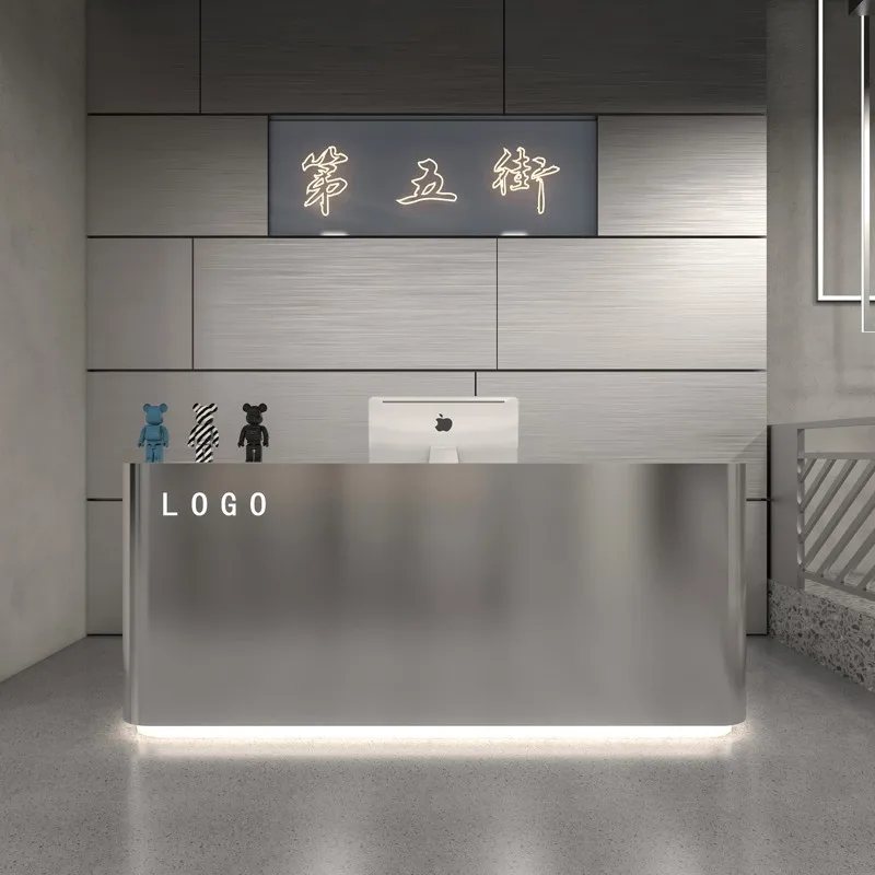 

Clothing Store Modern Stainless Steel Bar Checkout Page Barber Shop Beauty Salon SPA Hall Light Luxury Curved Front Desk 120cm
