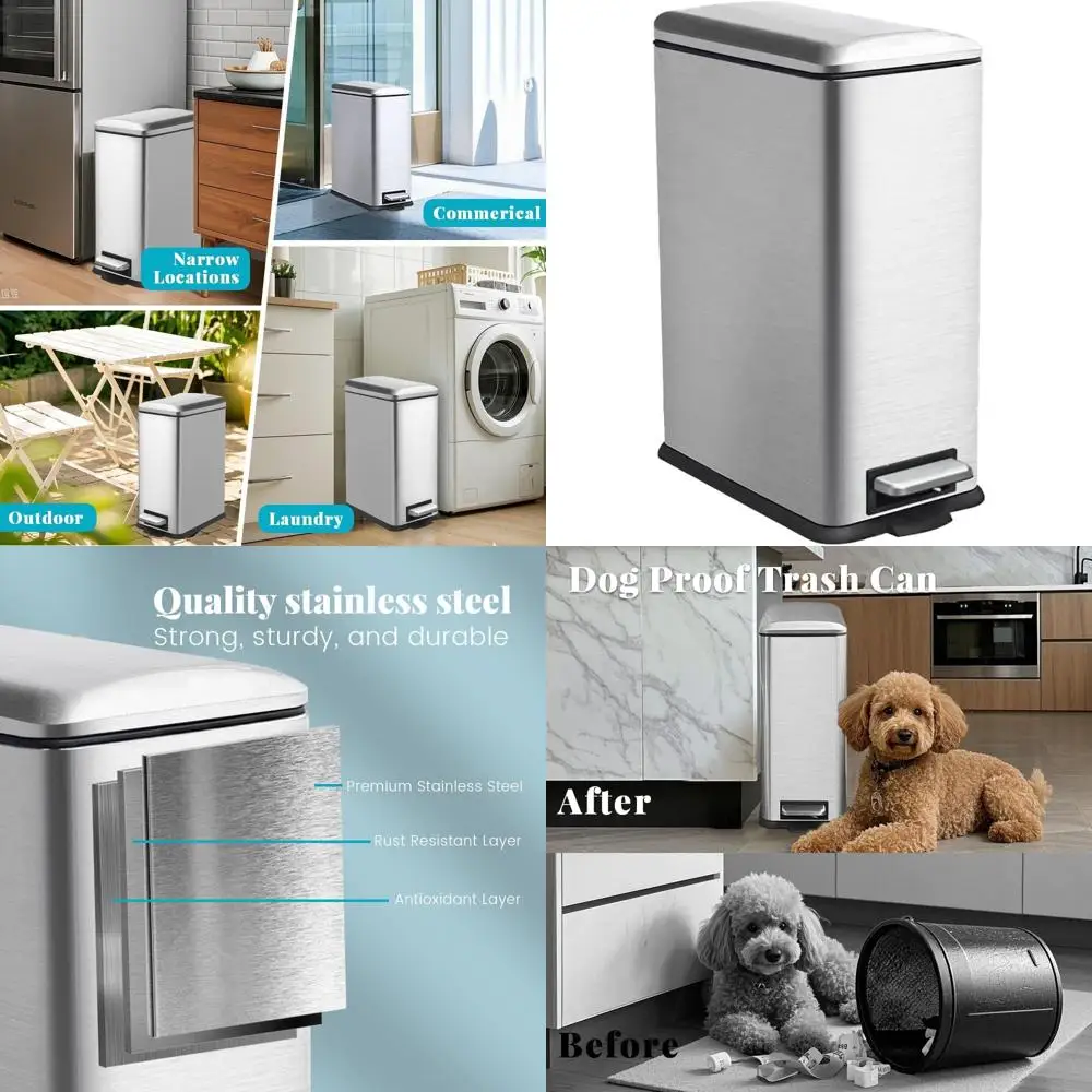 

8 Gallon Stainless Steel Step-On Trash Can with Removable Inner Bucket and Soft-Close Lid, Suitable for Kitchen, Bathroom, and O