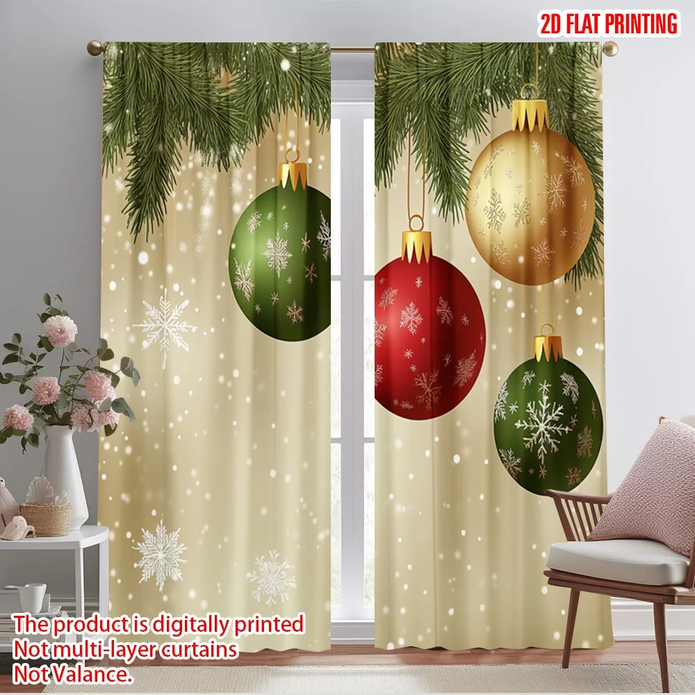 2pcs,2D plane printing Creative Curtains Christmas Ornaments Snowflakes Festive_b (2) Versatile Polyester (without rod) Room