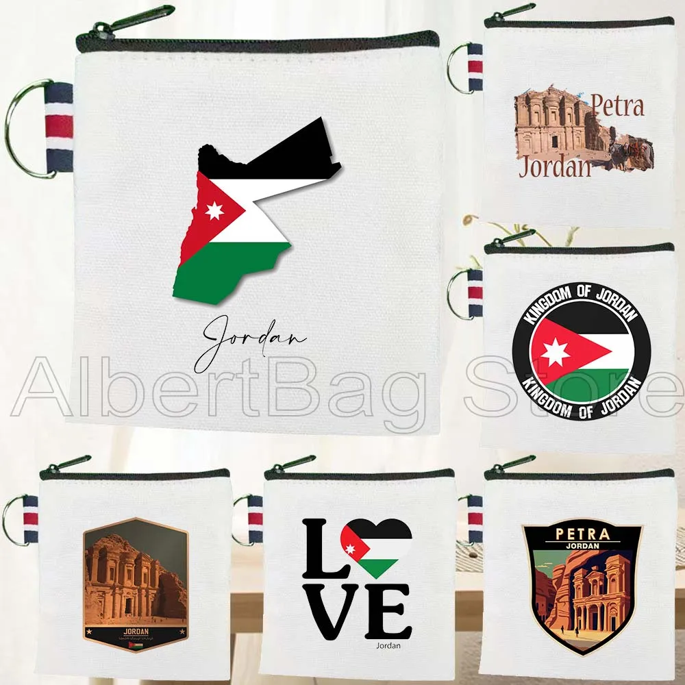 

Petra Jordan Flag Map Travel Cute Gifts Canvas Coin Purse Bag Small Square Key Lipstick Storage Card Bag Cotton Wallet Pouch
