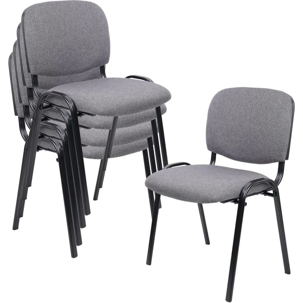 

CLATINA Set of 5 Pack Waiting Room Chairs Fabric Grey Stackable Chairs Metal Frame with Thickened Seat Back Cushion for Waiting