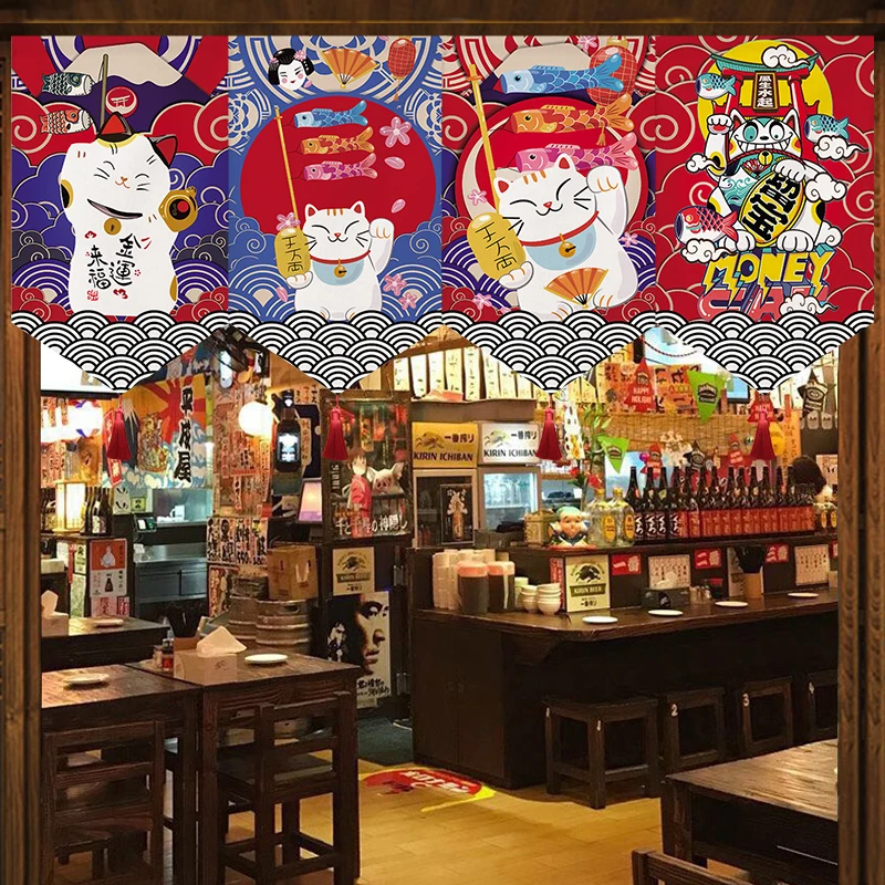 Cortina corta japonesa para puerta, tienda de Sushi Noren, bandera triangular, cocina, decoración del hogar, cortinas, restaurante Ramen, media cortina colgante