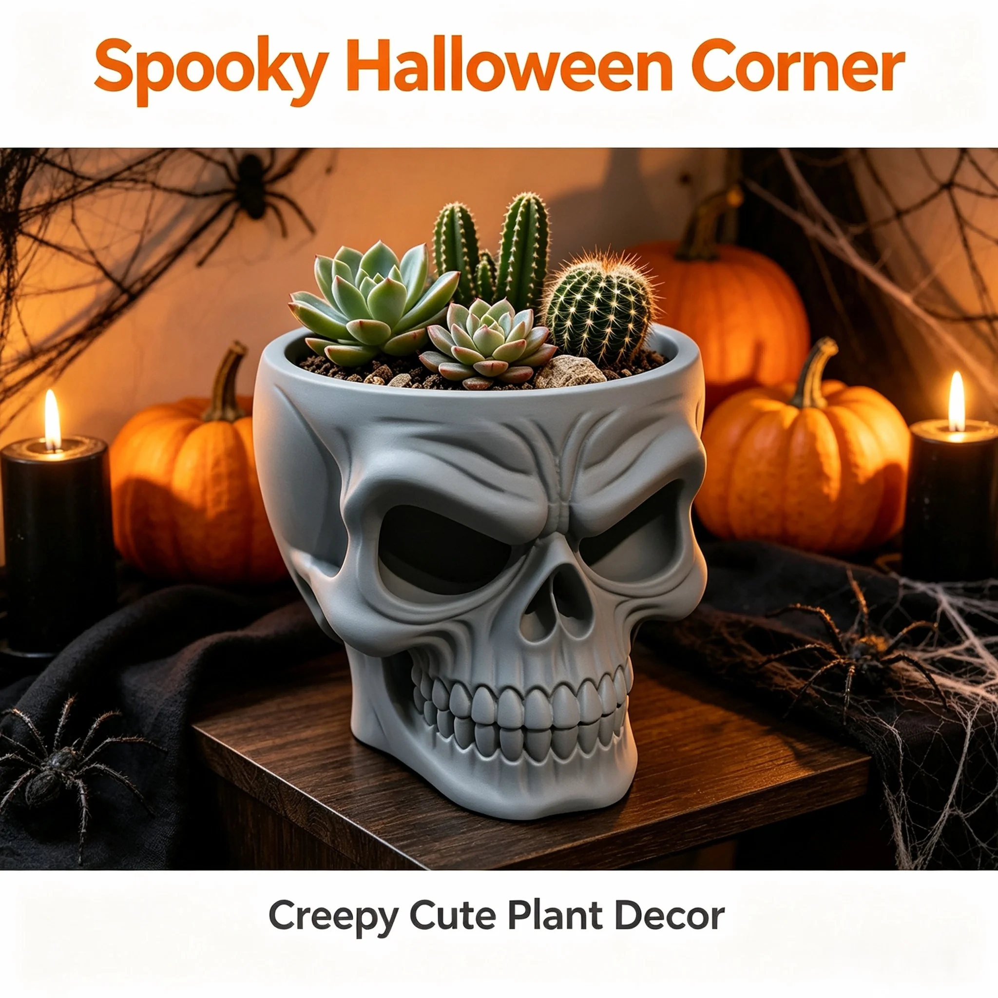 3D Printed Skull Succulent Planter Pot, Spooky Halloween Skull Plant Container, Gothic Tabletop Vase for Indoor Home Decor