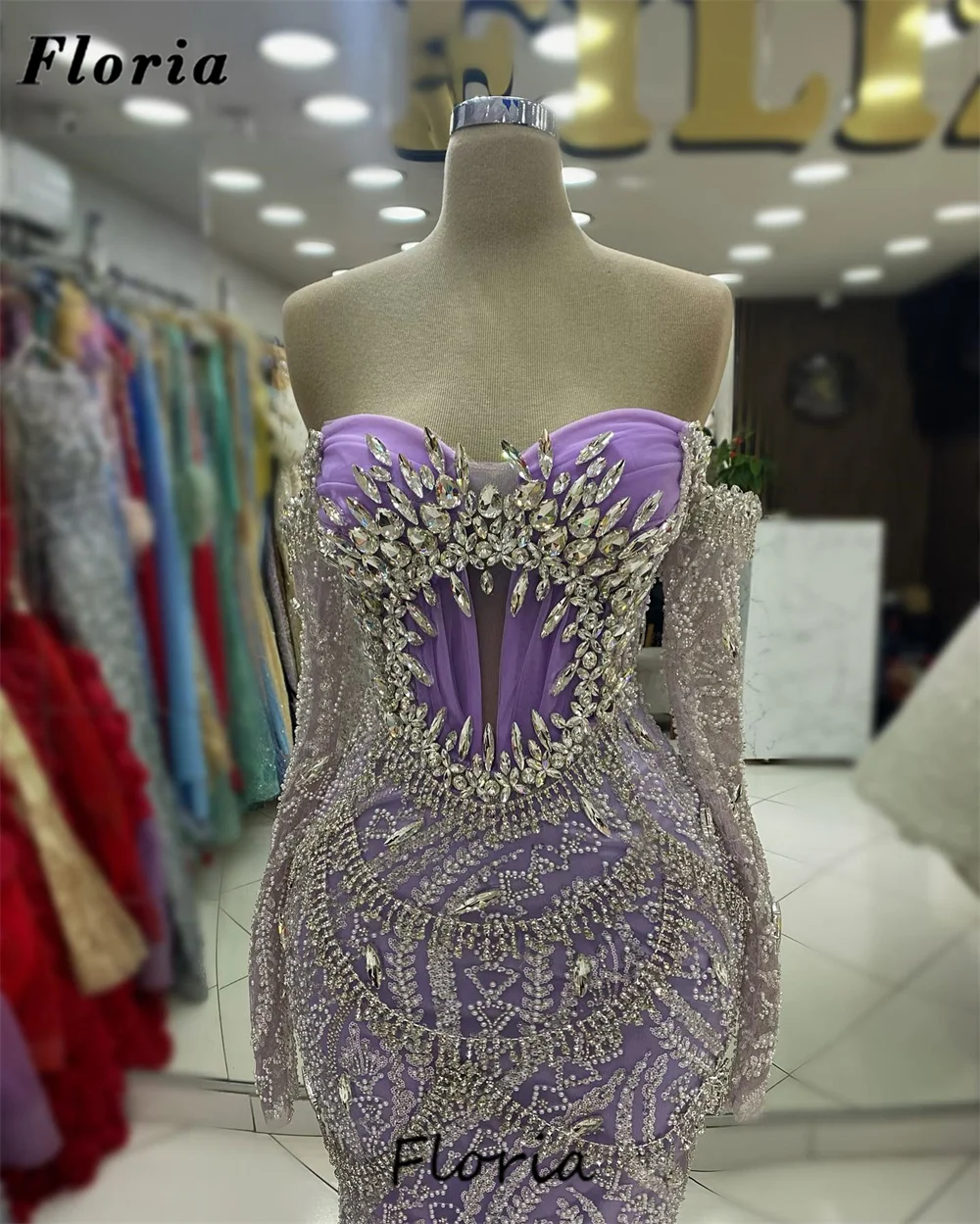 Purple Off Shoulder Celebrity Dresses Dubai Coutures Long Sleeves Middle East Evening Dress Crystals Beaded Wedding Party Dress