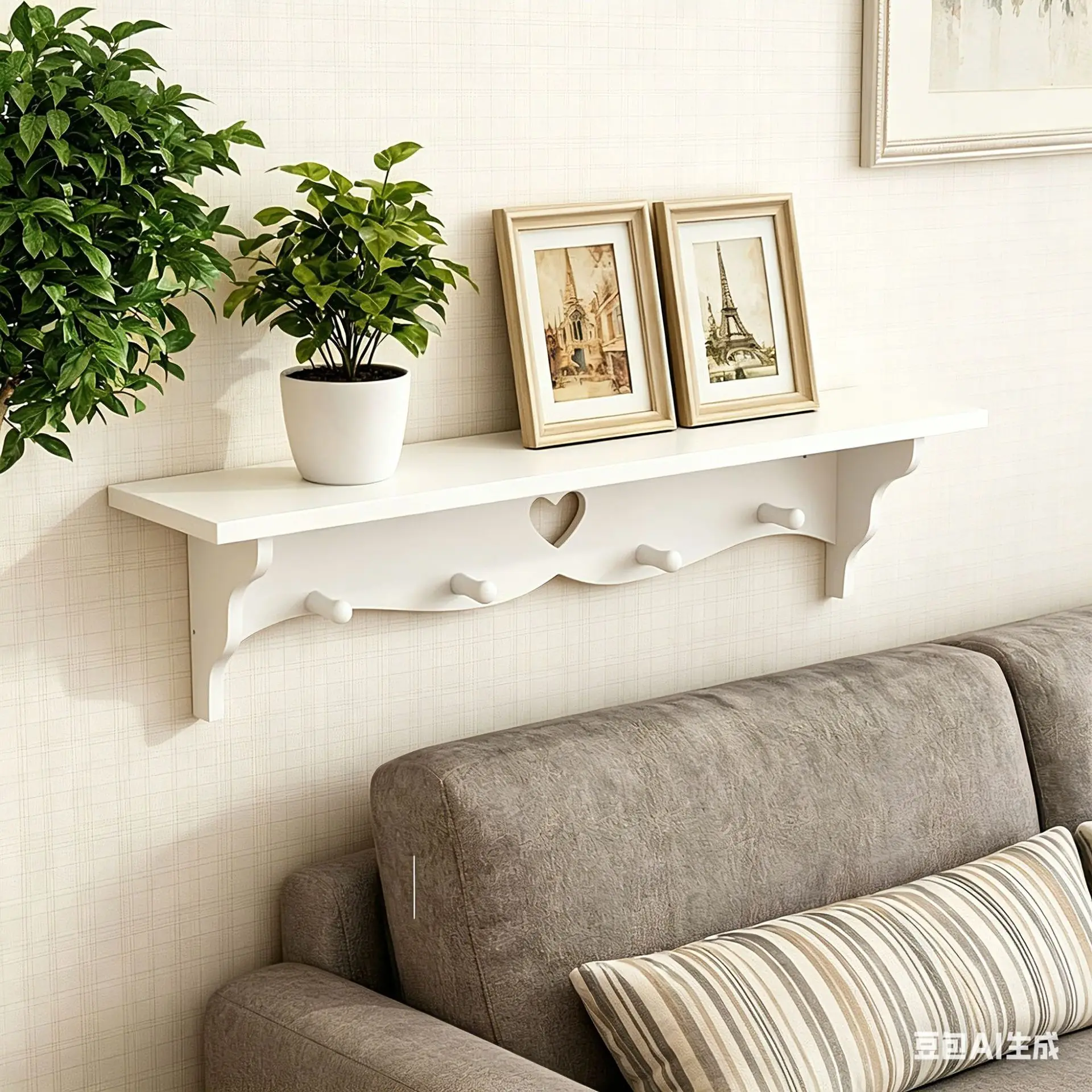 Cross-border wall shelf pastoral multi-functional non-punching with hook bedroom living room wall storage rack