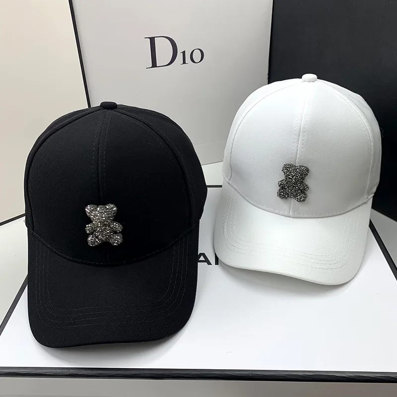 

Ladies' Summer New Fashionable Sunshade Hat Spring and Autumn Water Diamond Bear Baseball Hat Show Face Small Duck Tongue Hat