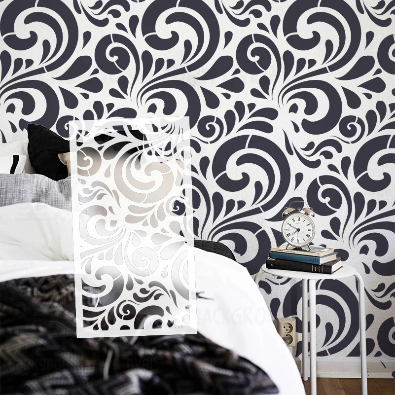 40cm - 80cm Stencil For Decor Large Niche Wall Door Painting Accent Cabinet Mandala Template On The Tiles Wave Pattern S114