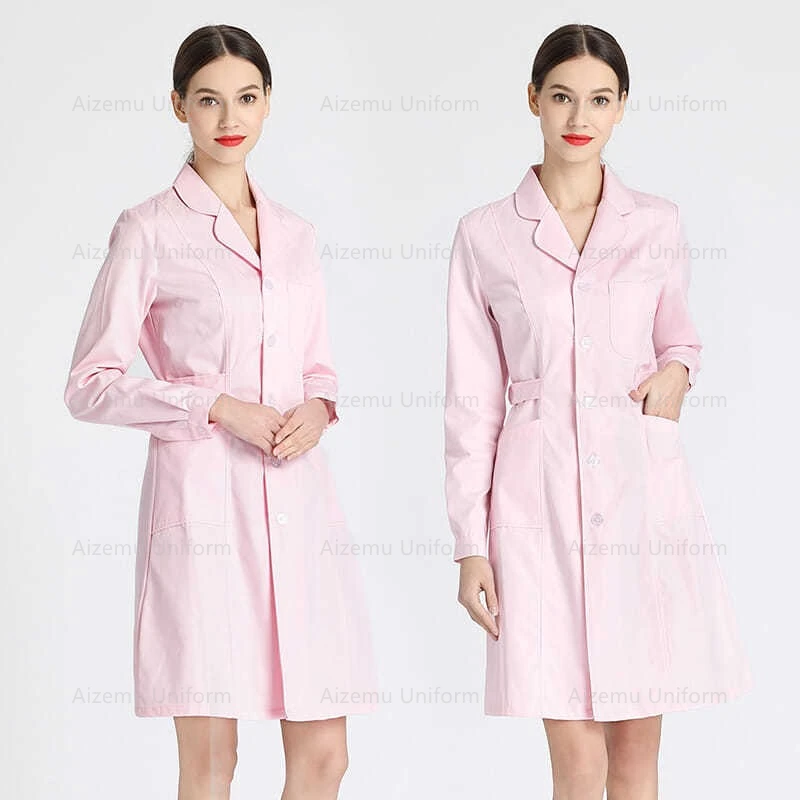 White Nursing Scrubs Jacket Scrub Uniforms Women Round Collar Scrub Lab Uniform Dress doctor scrubs Robe SPA Beautician Uniform