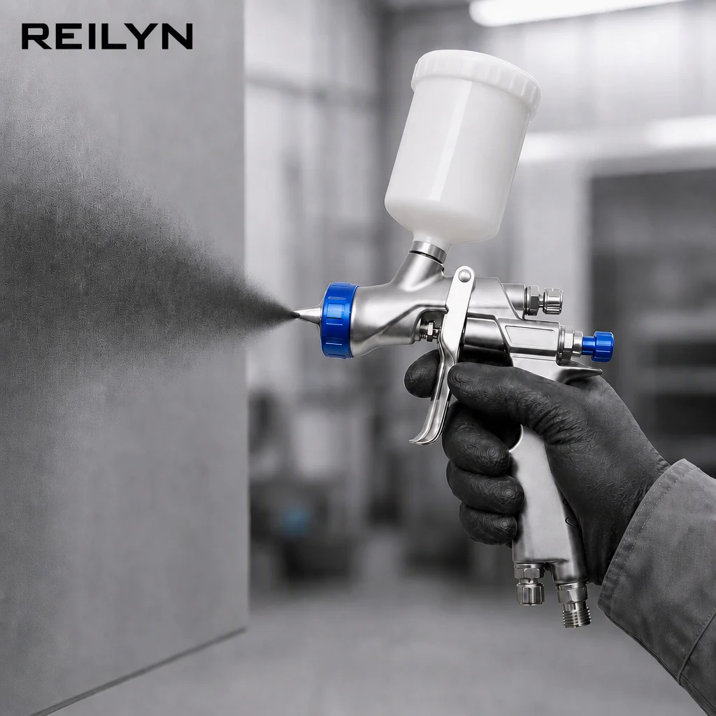 Reilyn Pneumatic Spray Gun Gravity Feed 0.8/1.3/1.5/1.8mm Nozzle Stainless Steel Spray Gun for Cars Furniture Painting