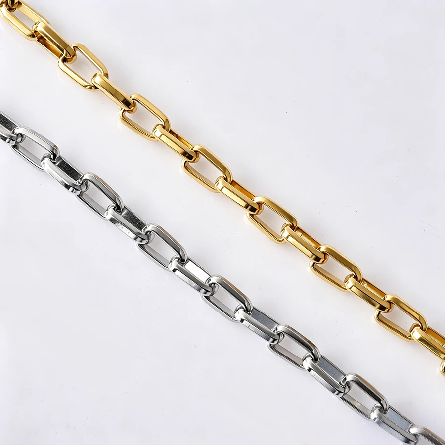 Statement Hombre Jewelry Rectangle Chains Around Neck Decor 45/50/60/70/80/90cm Stainless Steel Necklaces For Women Men Collares view 4