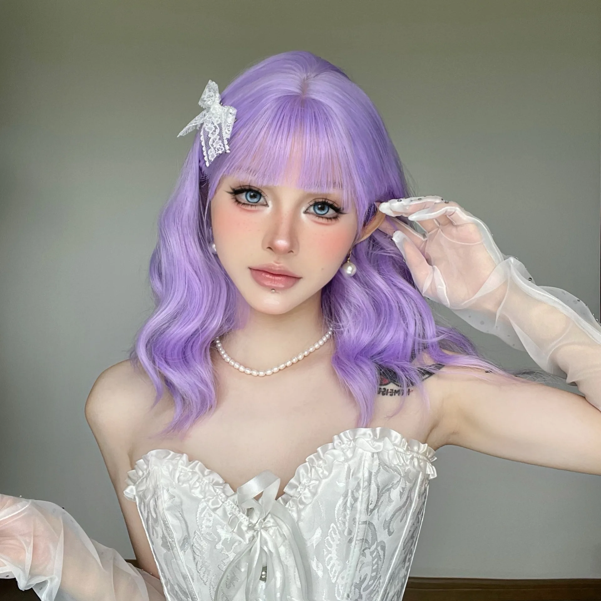 Hot ใหม่สีม่วงผมหยิกสั้นวิกผมสังเคราะห์คุณภาพสูง-ฮาโลวีนขายร้อน cos ขนสัตว์หยิกวิกผมสั้น