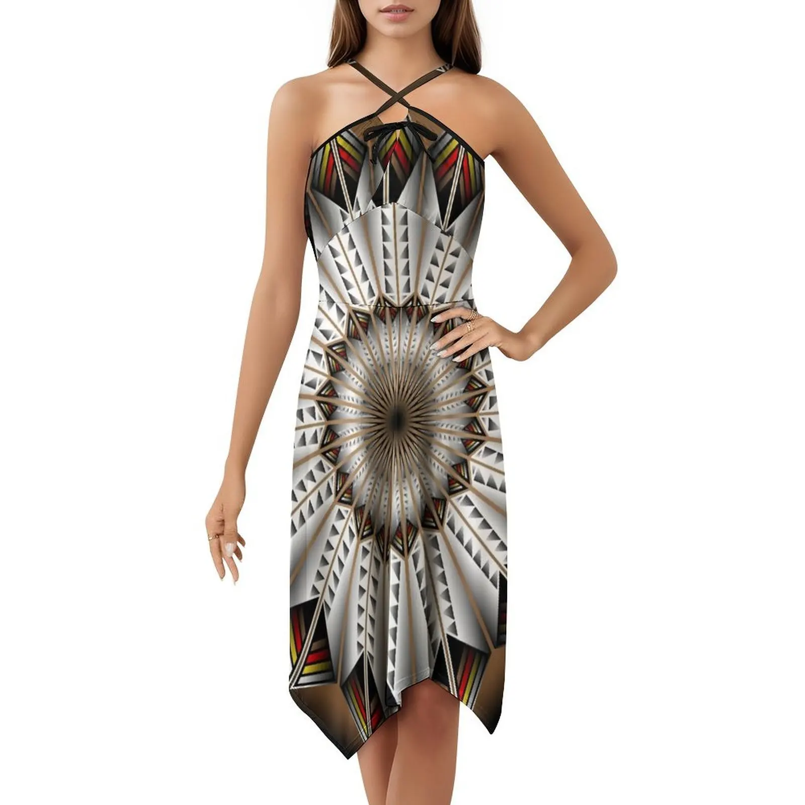 فستان بتصميم ريش أصلي على شكل قلب فستان أنيق للحفلات الصيفية للنساء على شكل نسر ميلفين بيرد لاكوتا سيركل طبيعي #5