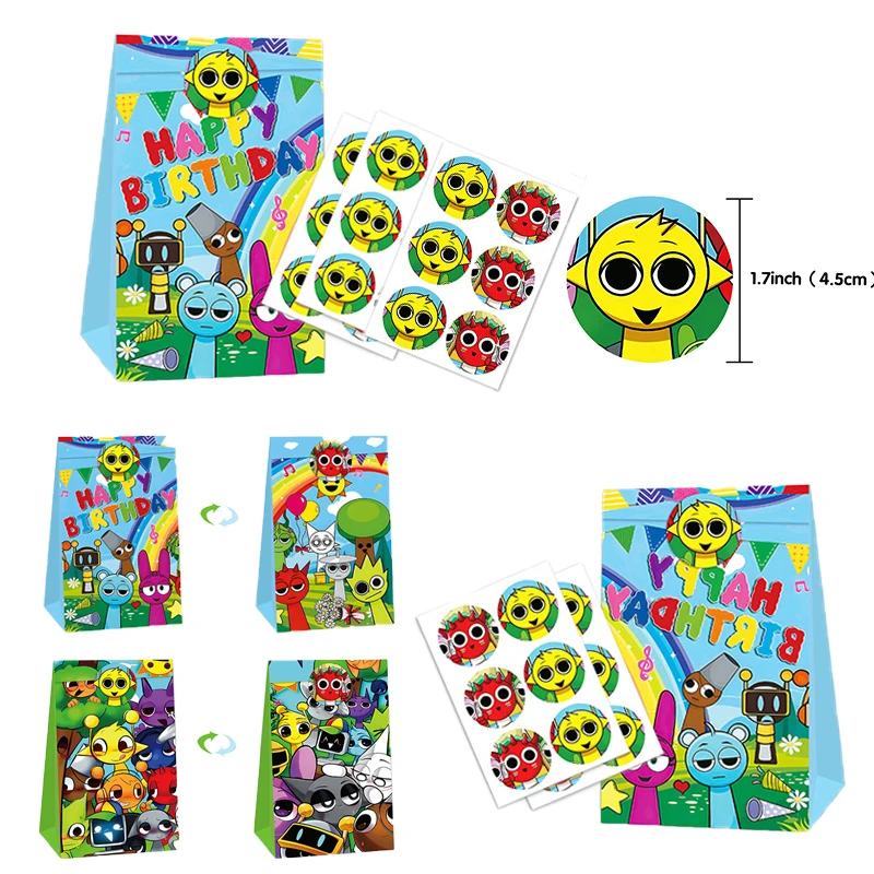 

Подарочная сумка Sprunkis на день рождения, тематическая сумка для конфет с ручкой, сумка для лакомств, детская сувенирная кавайная сумка для детского душа, украшения, милая наклейка