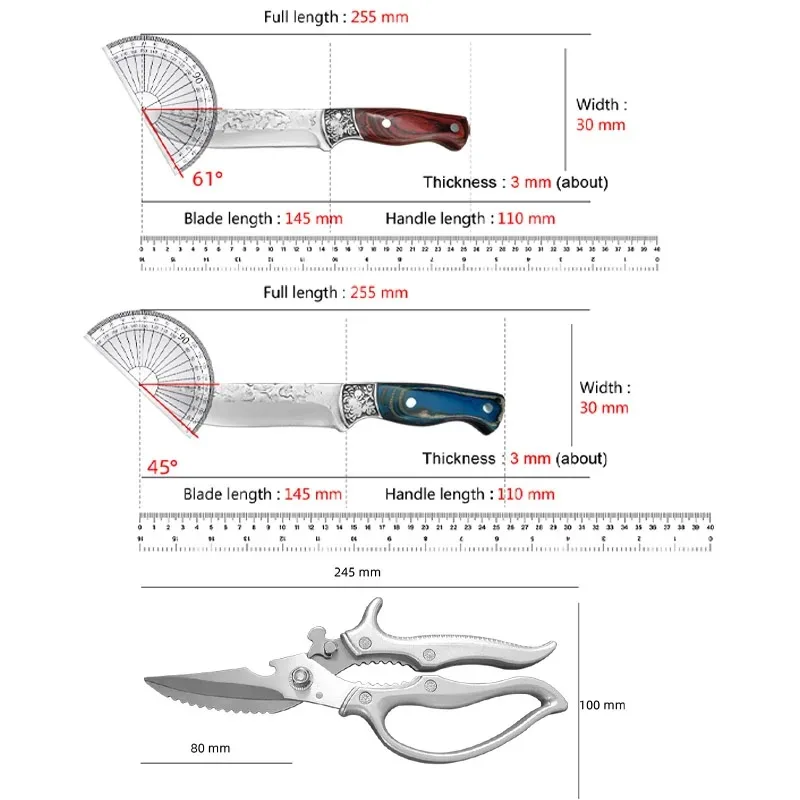 Household Kitchen Knife Hand Forged Meat Filleting Knives Multifunctional Stainless Steel Food Scissors for Cooking Chef Cleaver