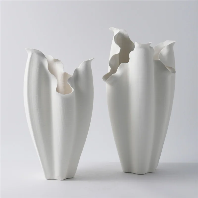 Light luxury modern simple ceramic vase white black irregular shape flower arrangement home decoration ornament