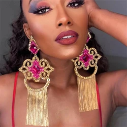 Long Tassel Earrings Hoop Bohemian Rhinestone for Women Summer Exaggerated Crystal Earrings Dangle Luxury Wedding Jewelry Gift