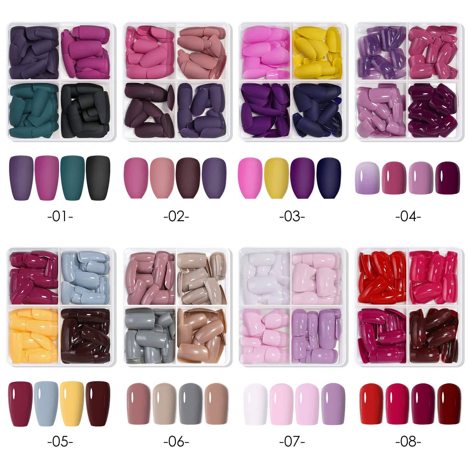 96Pcs Solid Matte Color Fake Nails Acrylic Full Cover Nail Tips Short Ballet Removable Wearing Press On Nails DIY Manicure Tools
