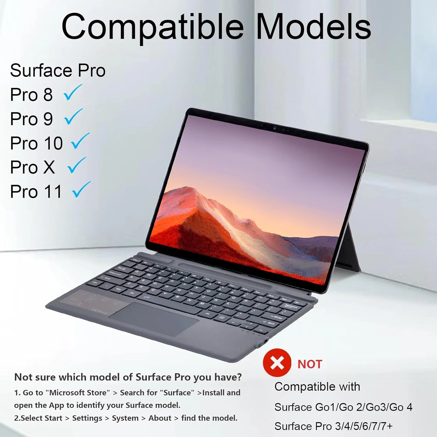 Bluetooth Keyboard For Microsoft Surface Pro 8/9/10/11/X,Detachable Type Cover Rechargeable Keyboard For Surface Pro 8 9 10 11 X