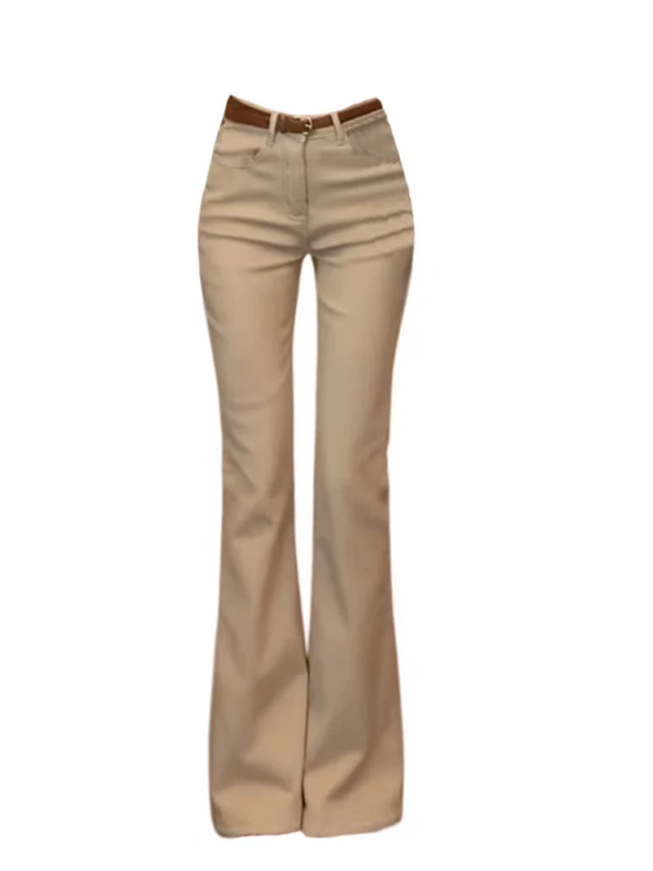 

Retro Khaki Commuter Flare Denim Jeans Women's High Waist Elastic Slimming Hoof Long Pants Casual Winter 2026 Spring