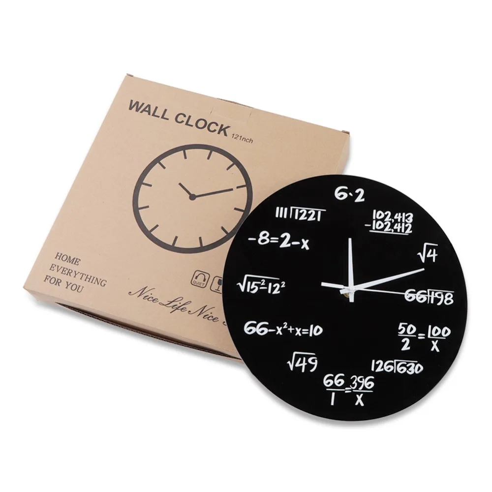 12 Inch Mathematical Wall Clock Black Color Silent Operation Acrylic Wall Clock 3D Design Battery Operated 3D Decoration Clock