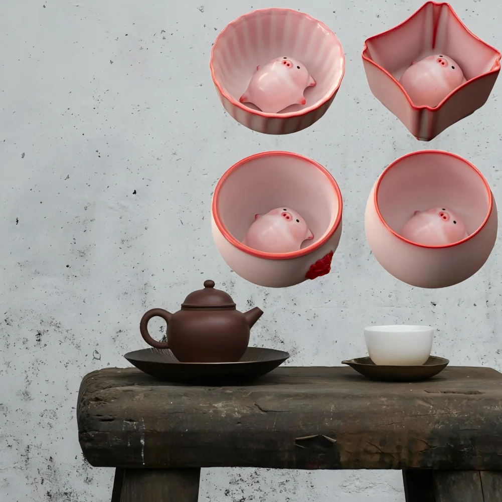 فقاعة تهب خنزير الشاي الحيوانات الأليفة سيلادون الصقيل فنجان الشاي الإبداعية Gongfu طقم شاي السيراميك الجدة الخزف البخور كوب هدية فريدة من نوعها #1
