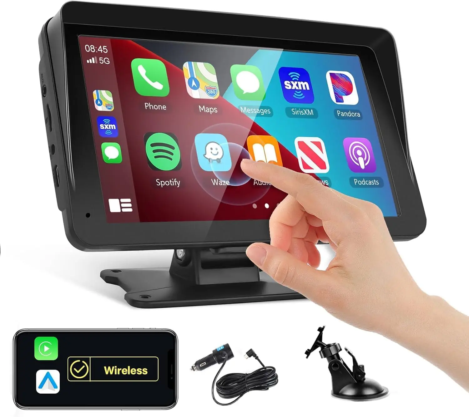 

Portable Car Stereo Wireless Carplay Android Auto,7 Inch Touch Screen Car Radio with Bluetooth Hands-Free/Mirror Link/Maps