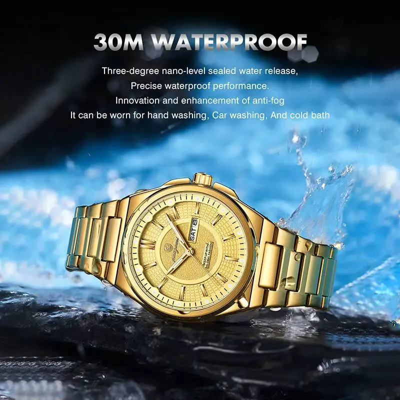 PAAZOMU Top Business Men Wristwatch Stainless Steel Waterproof Luminous Casual Man Watch Date Week Stylish Men's Quartz Watches