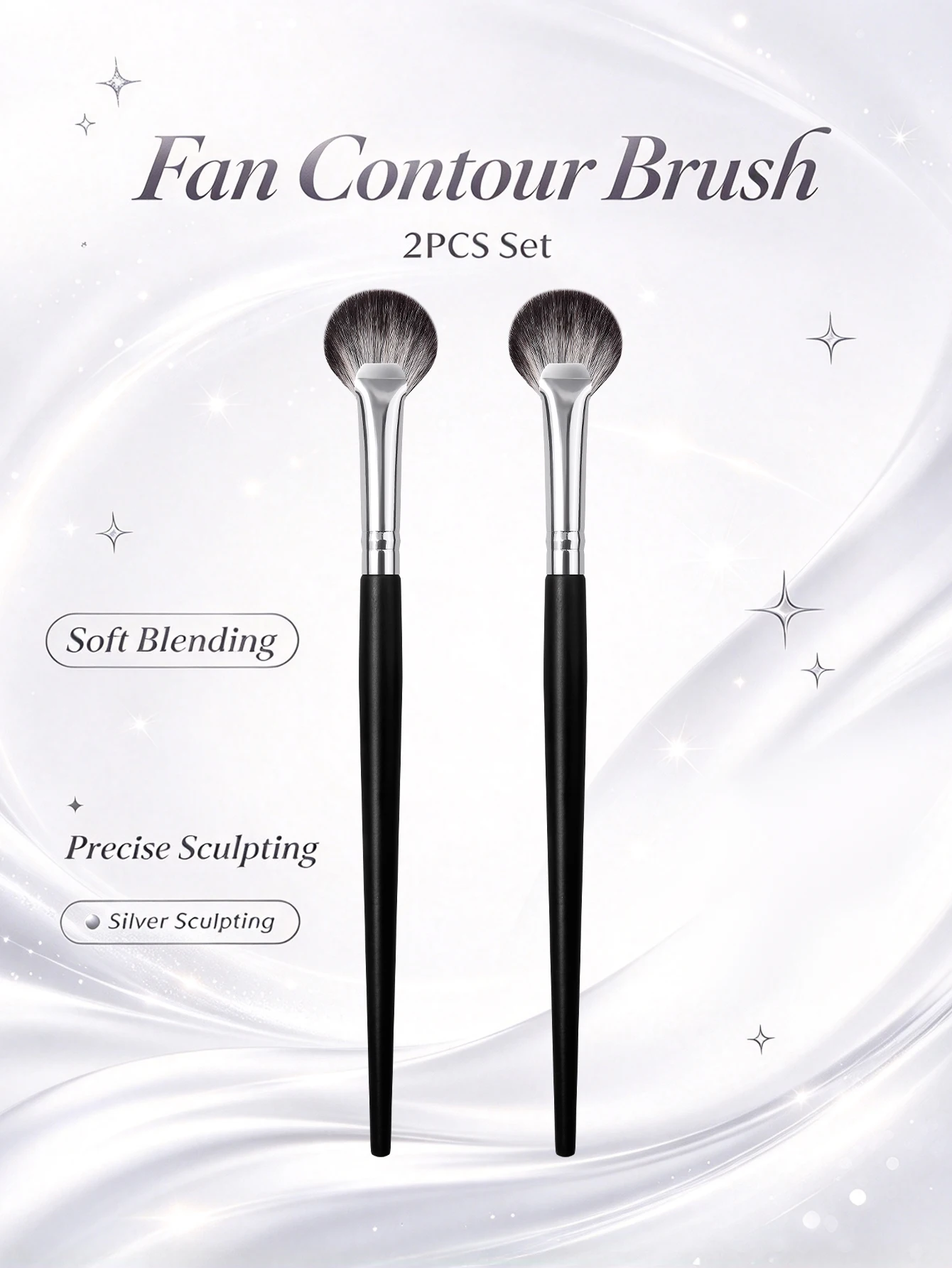 2Pcs Fan Makeup Brush Set, Soft Fluffy Fan Highlighter Brush for Cheek Contour, Highlighting and Blush Blending