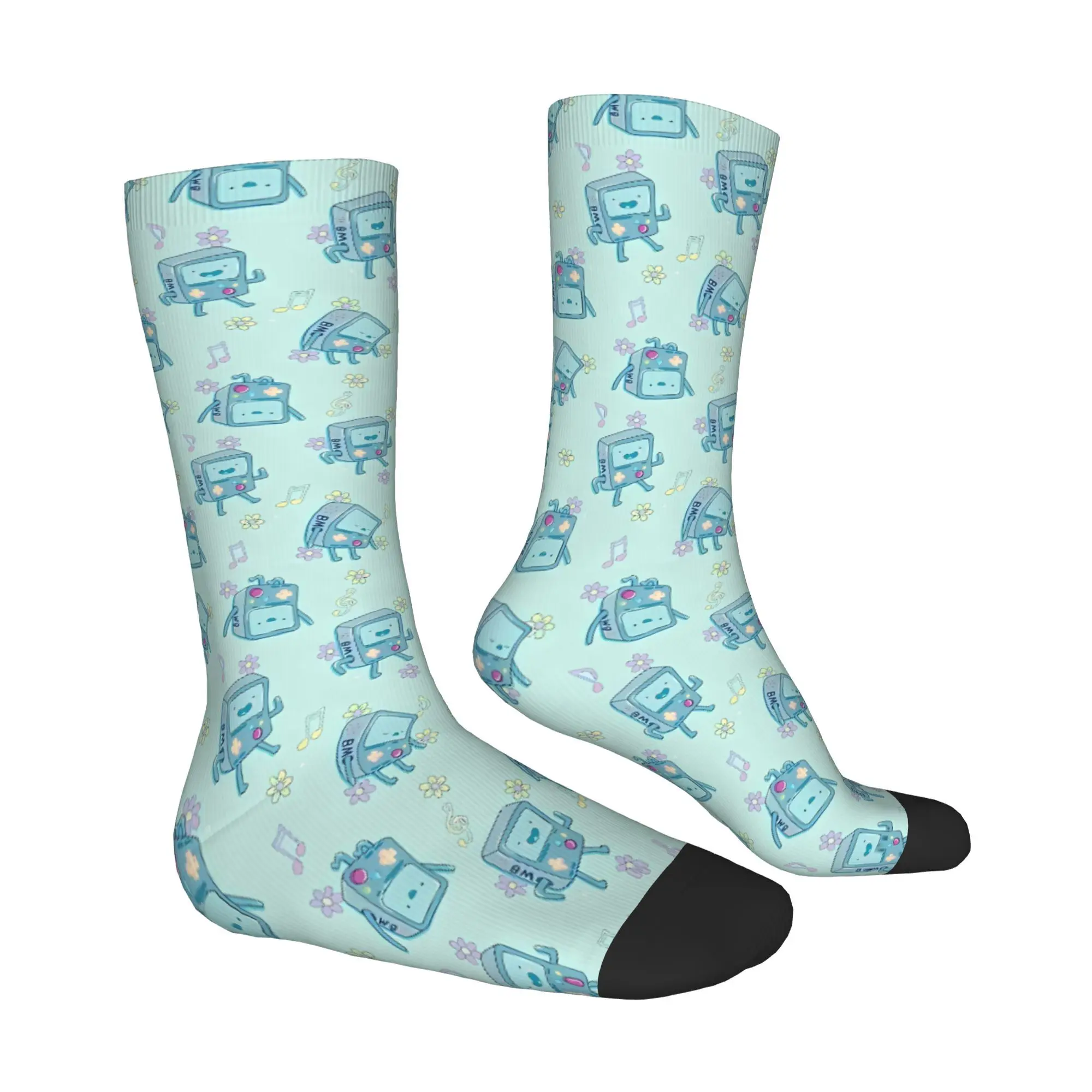 Vintage Bmo  Men's Socks Adventure Time Unisex Street Style Seamless Printed Crazy Crew Sock Gift