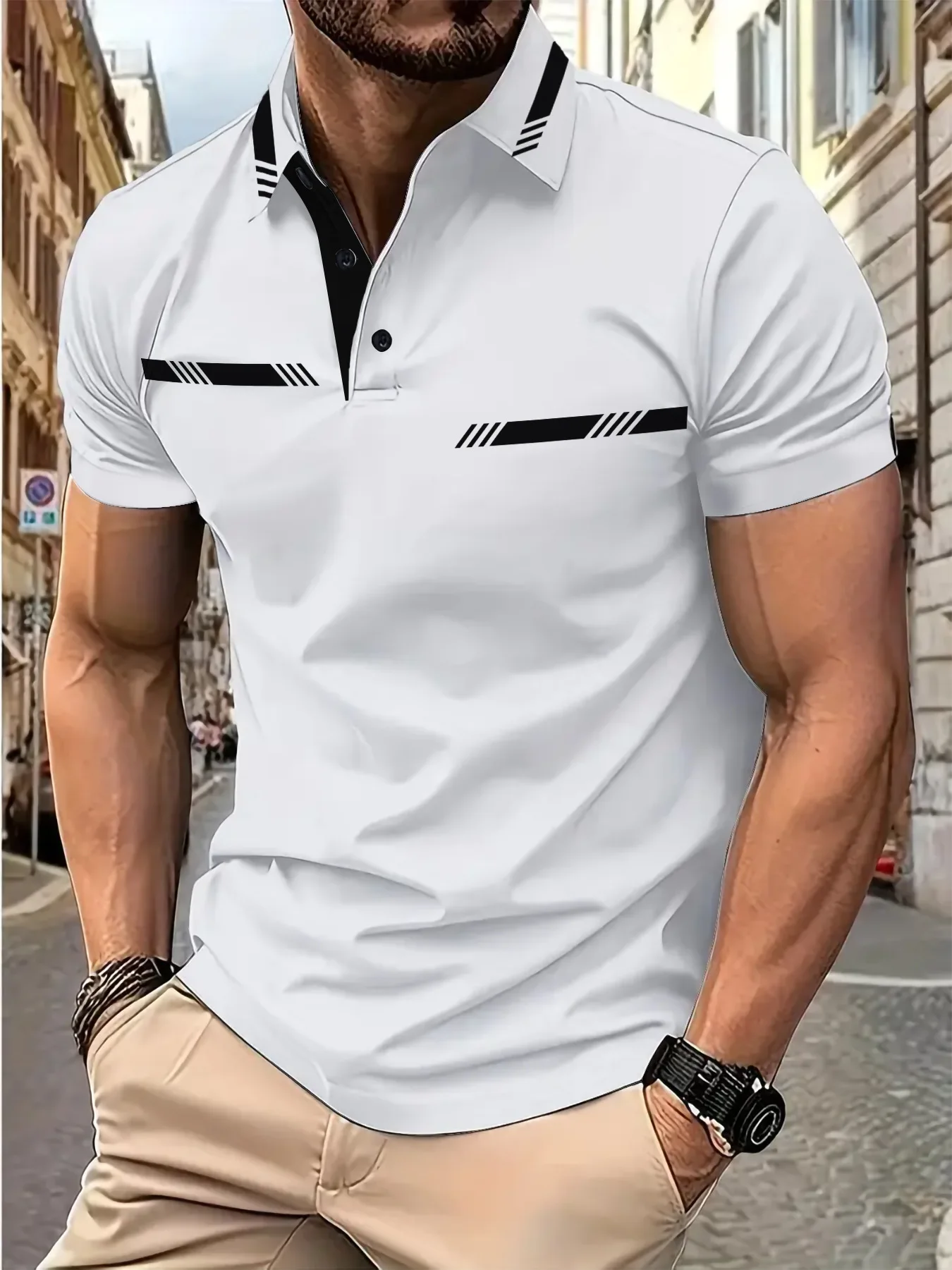 

2025 Young and middle-aged men's lapel short-sleeved T-shirt Business casual T-shirt POLO shirt men's wear
