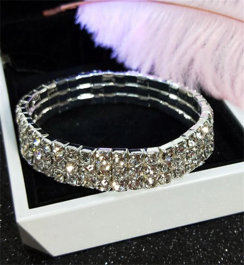 Fashion Shine Crystal Bracelets For Women Luxury Full Zircon Stretch Elastic Bracelet Girlsfriend Bangles Wedding Bridal Gifts