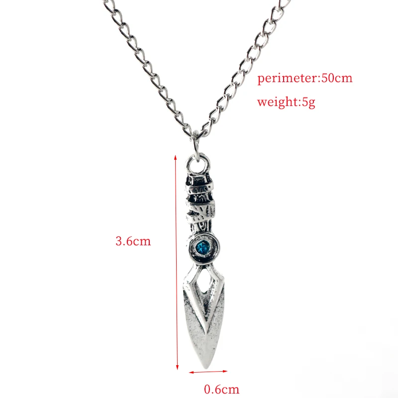 Game Valorant Necklace Jett Blade Storm Knife Blue Crystal Pendant Necklace Long Chain Jewelry Gifts