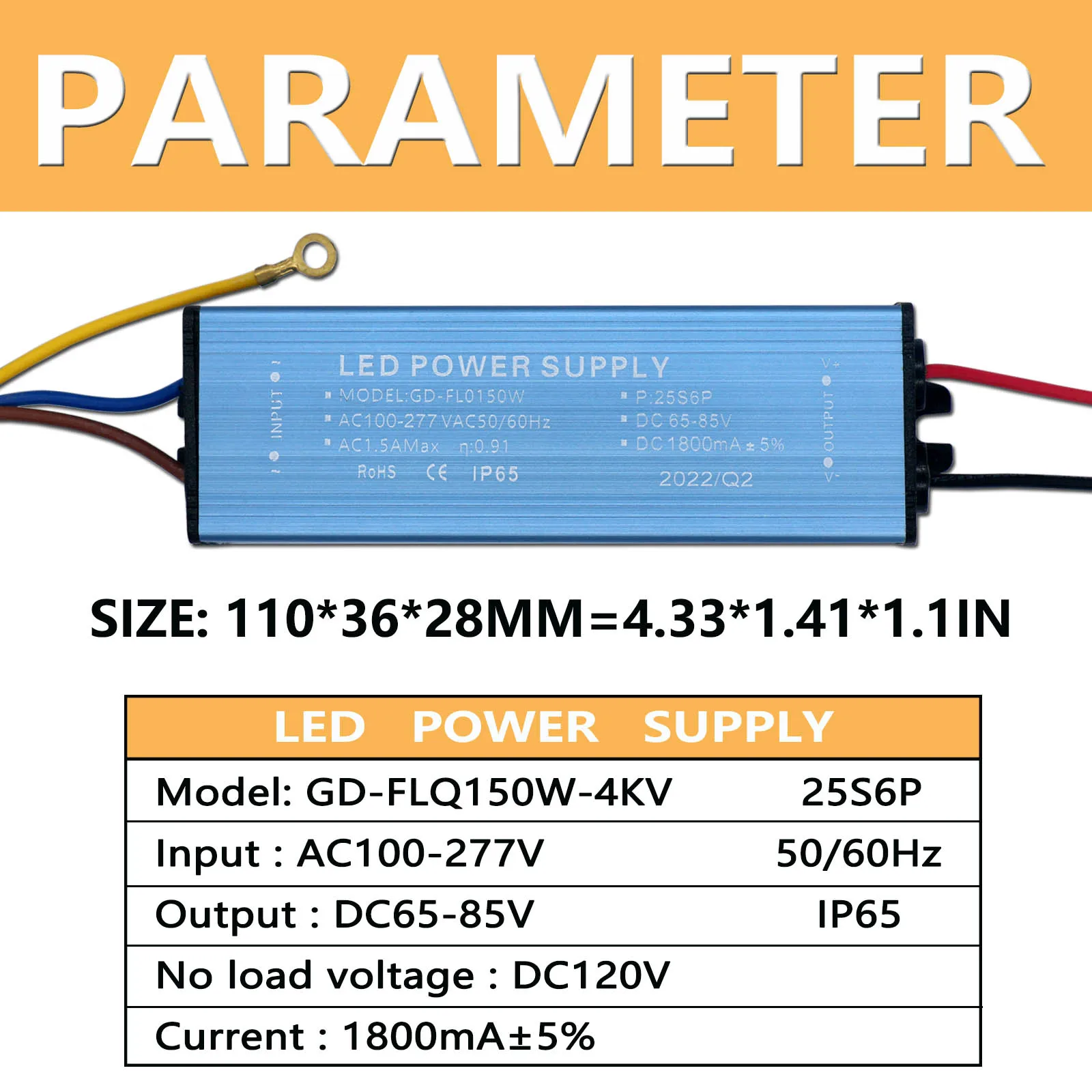 AC100-265V de Controlador LED, fuente de alimentación de 100W, 150W, 200W, transformador de iluminación de corriente constante, DC65-85V para