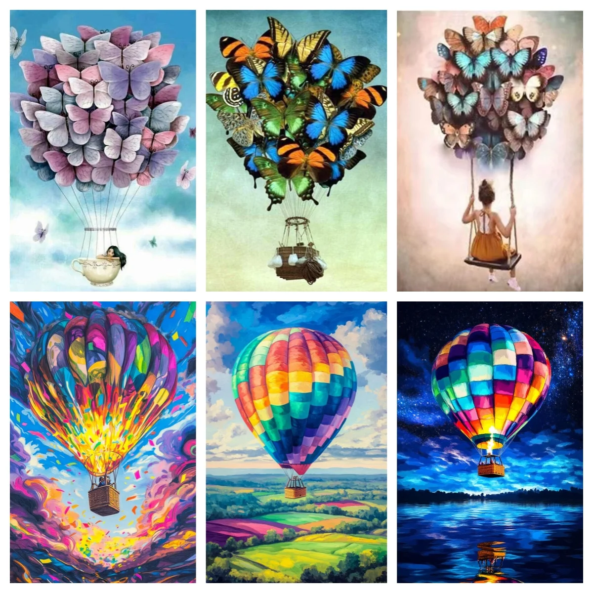 

Butterfly Balloon Full Drill Diamond Art Painting Kits By Number , Surreal Hot Air Balloon Wall Art , Inspired Gift for Office