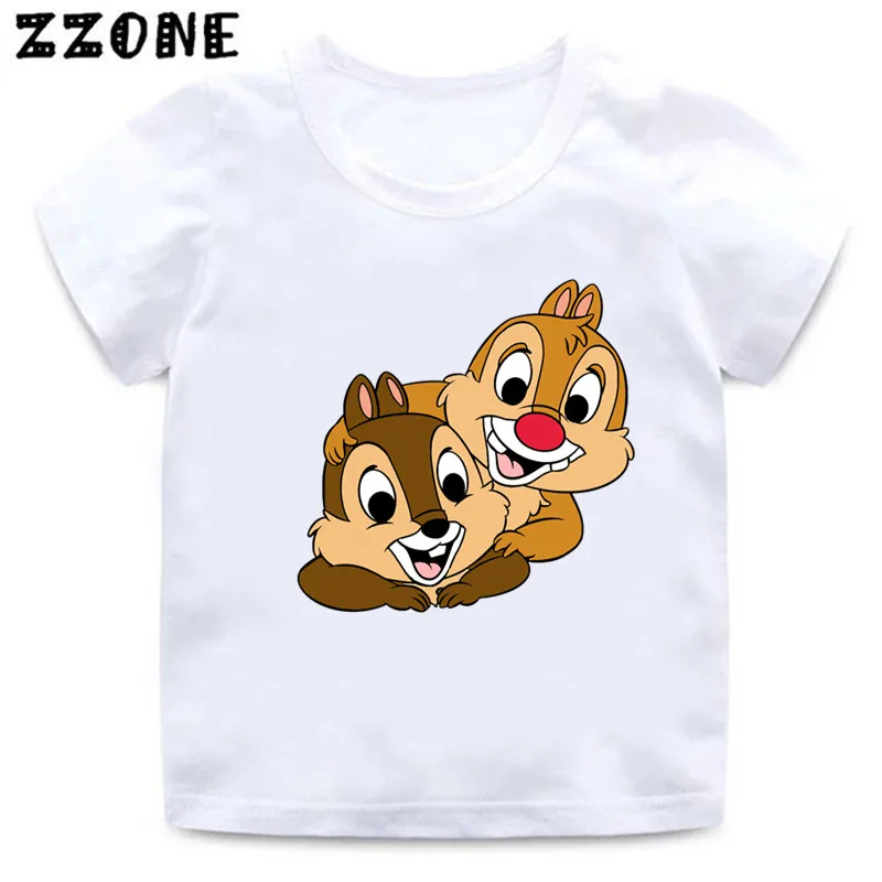 Chip and Dale Squirrel Print Cartoon Kids T-Shirts Funny Girls Clothes Baby Boys Short Sleeve White T shirt Summer Children Tops