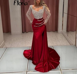 Long Sleeve Velvet Burgundy Prom Dresses Luxury Customizable Wedding Party Gowns 2024 Mother Of The Bride Dresses For Weddings