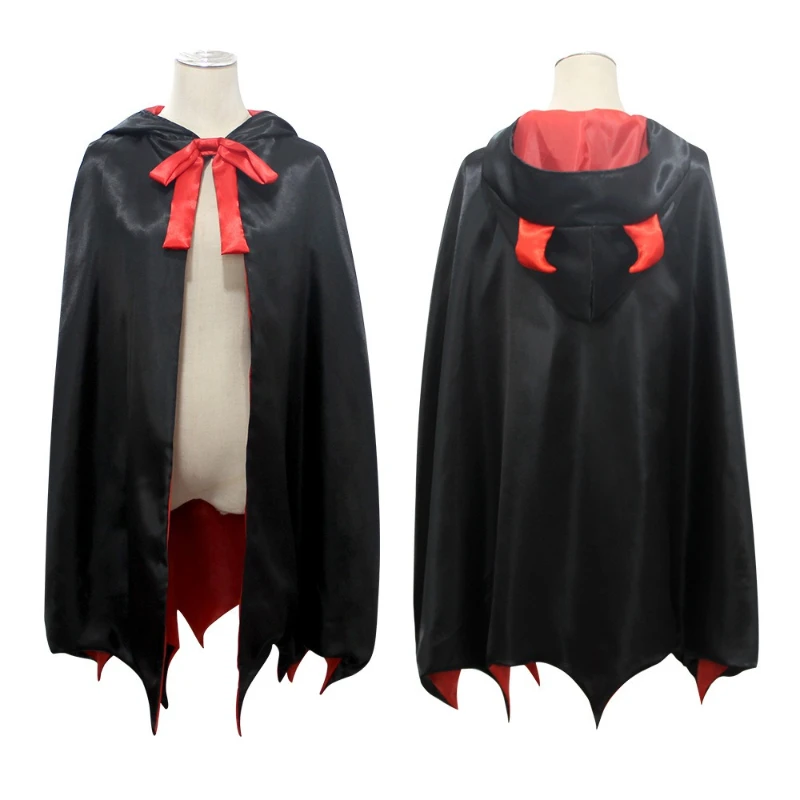 Adult Halloween Cosplay Vampire Cloak Makeup Costume Props Red and Black Hooded Cloak Carnival Party Role Play Fancy Dressing Up