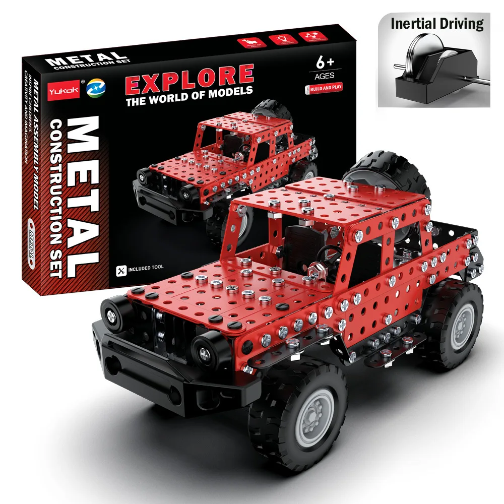 Metal assembled toys, creative off-road vehicle models, plug-in inertial vehicles, student pickup trucks, cars