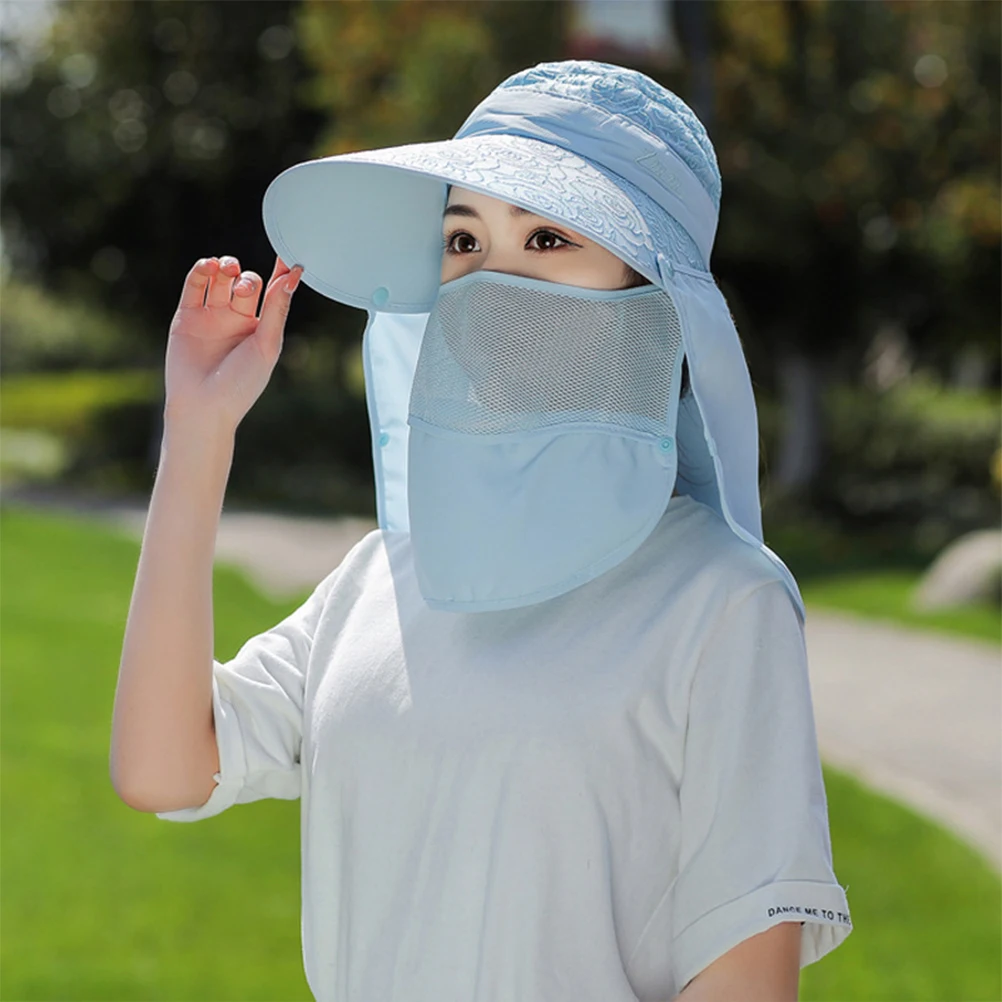 

Summer Hat For Women Wide Brim Uv Protection Face Cover Hat Fashion Beach Travel Outdoor Cap Summer Accessories Blue