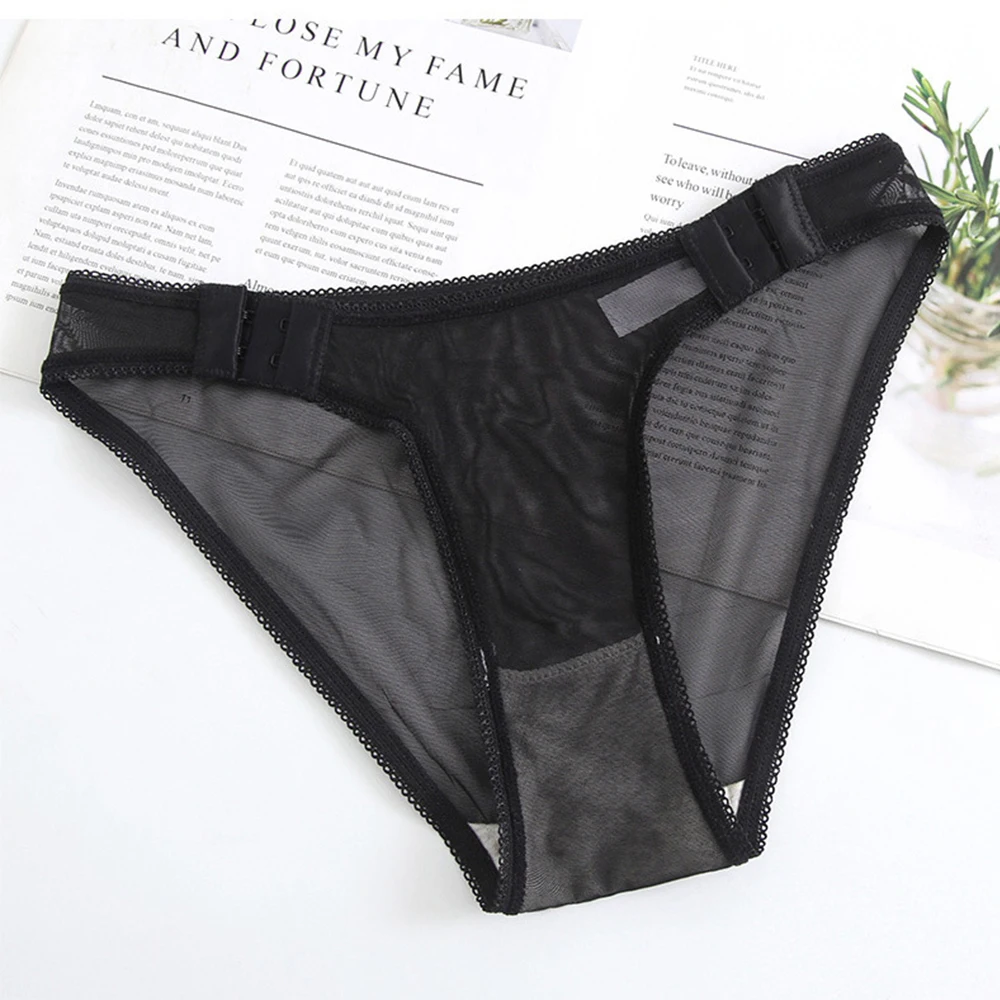 

Cotton Crotch Women Adjustable Hook Style Seamless Transparent Underwear Intimates Lace Briefs Mesh Panties