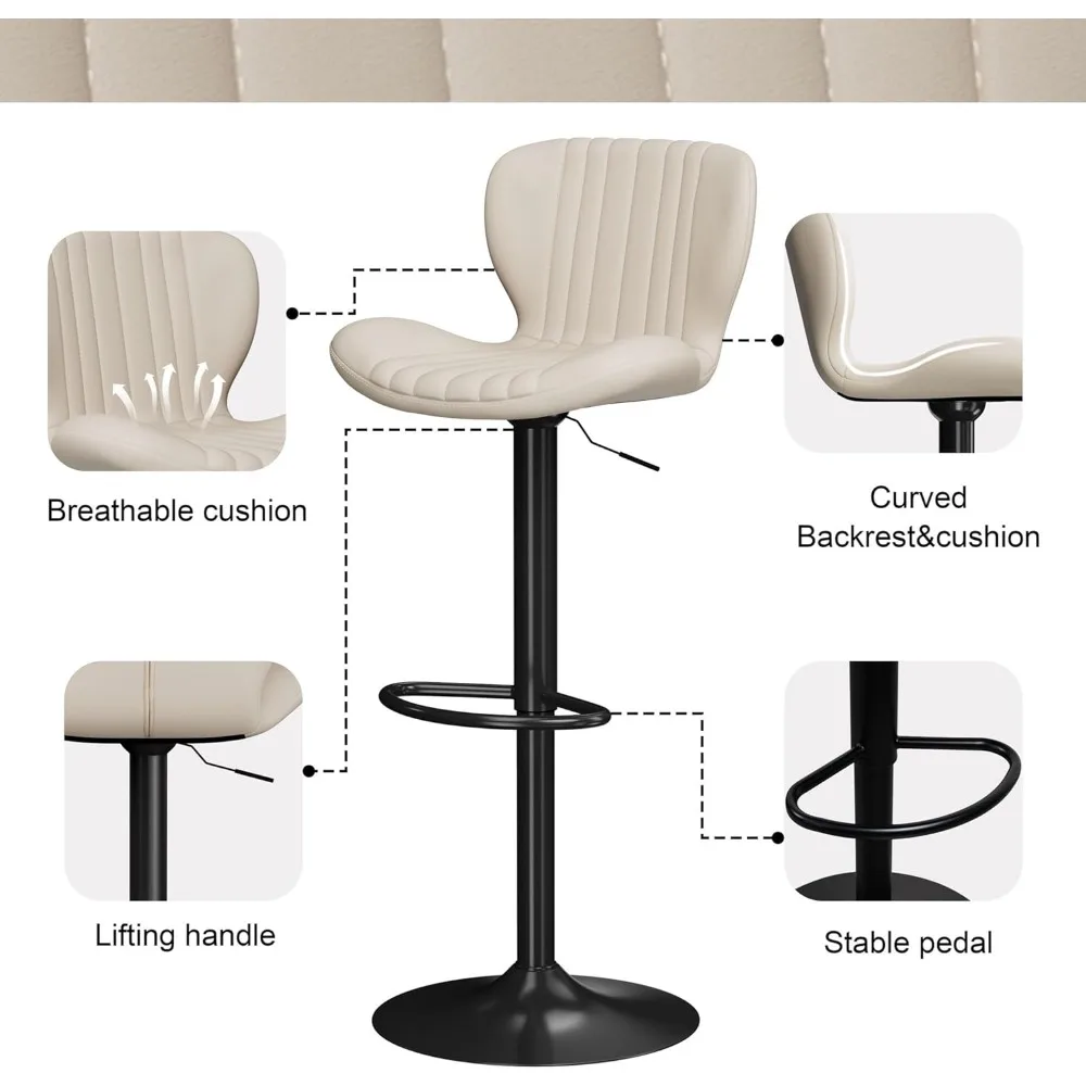 مجموعة مقاعد بار مكونة من 4 قطع، مقاعد بار جلدية قابلة للتعديل، ارتفاع مضاد، مقاعد بار حديثة، مجموعة كراسي جزيرة مكونة من 4 قطع للمطبخ،