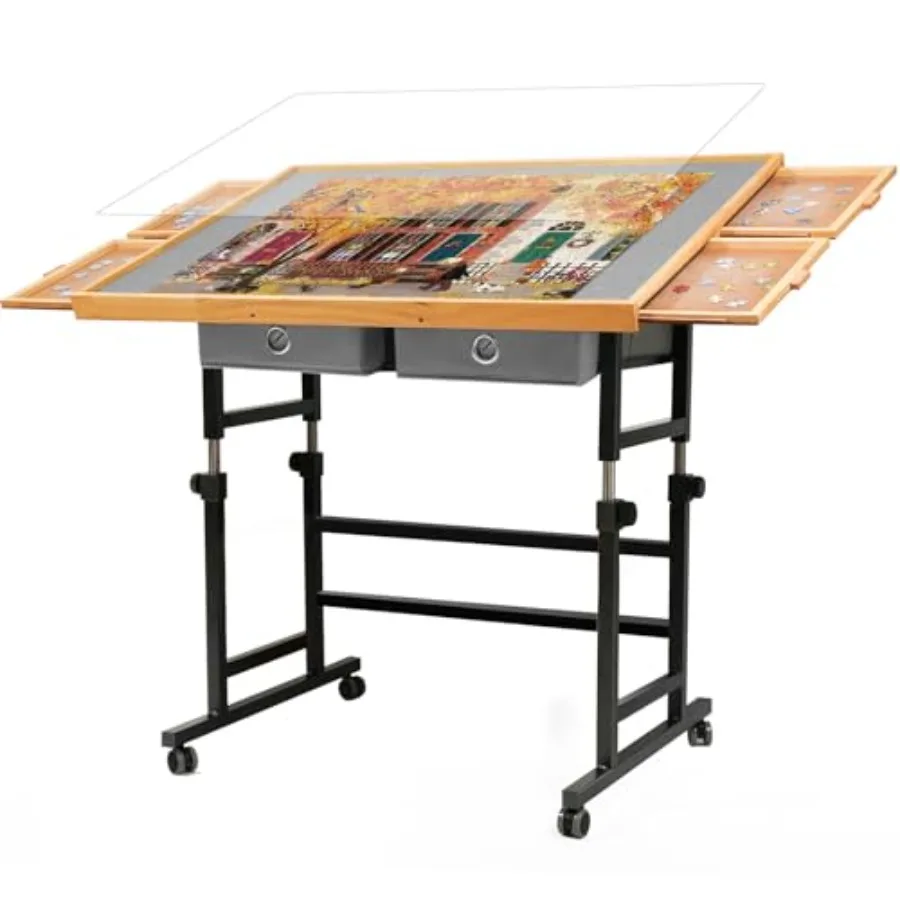 

2000 Pieces Puzzle Table with Wheels, with Drawers and Cover, 40.16"x28.5" Adjustable Height and 45° Tilting, Puzzle Board for