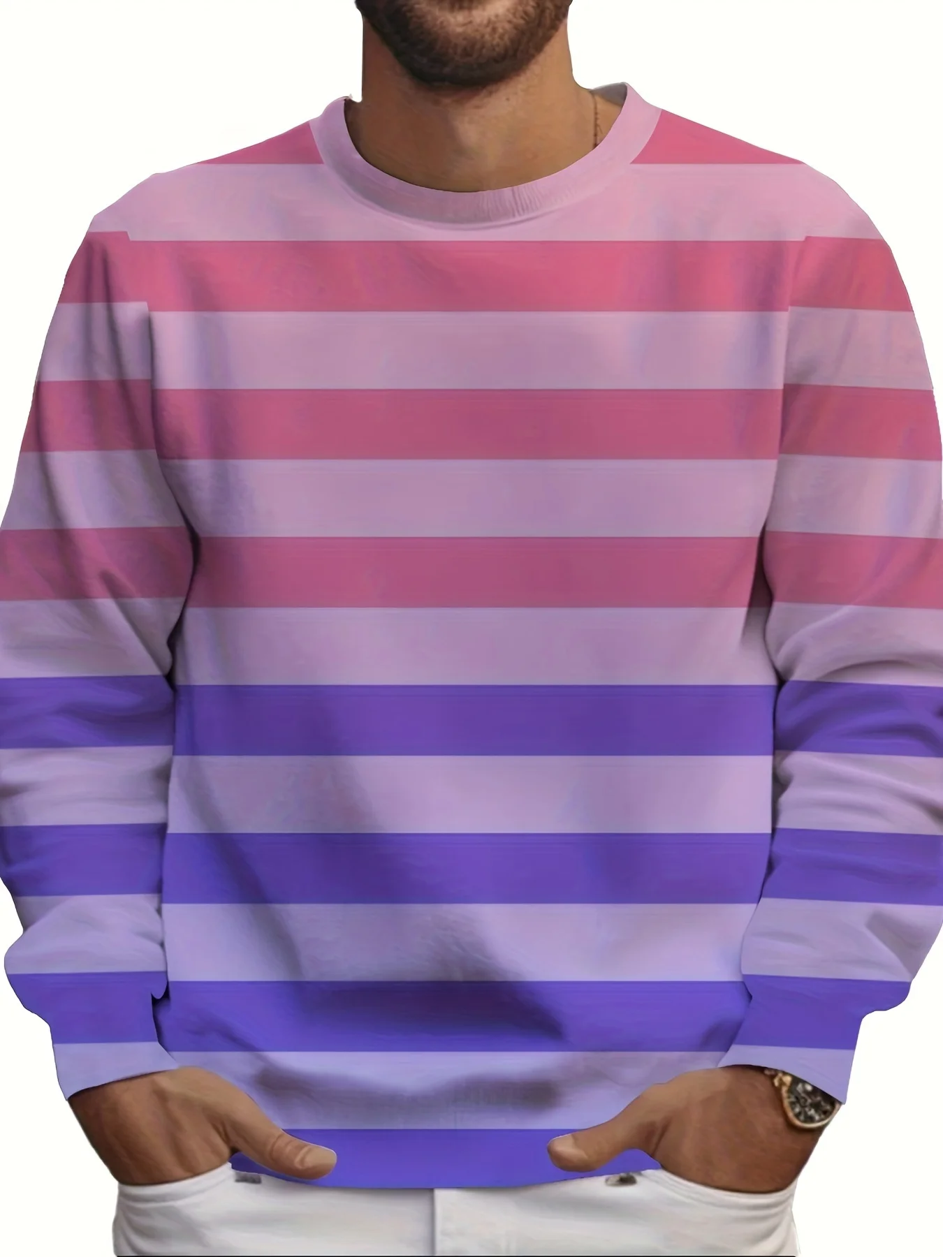 

Men's Casual Long Sleeve Crewneck Sweatshirt - Black Letter Graphic Print, Mid-Stretch Fabric, Machine Washable