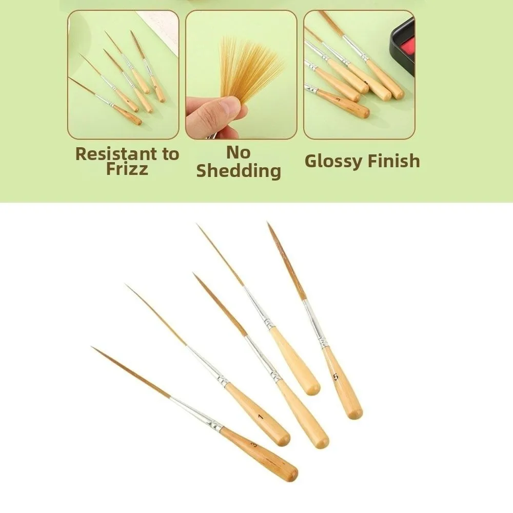 5Pcs Soft Elastic Bristles Long Line Brush Set Wood Handle Smooth Strokes Watercolor Drawing Brushes Creating Edge Border