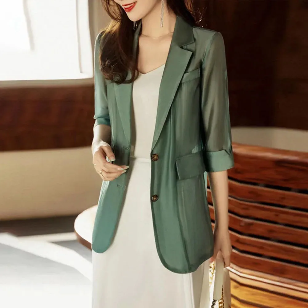 2023 Summer Small Suit Jacket Women\'s Loose Thin Casual Sunscreen Woman Coat Office Work Ladies Blazers Solid Color Female Tops