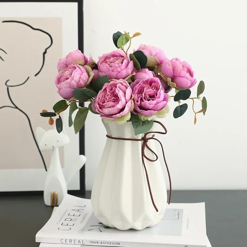 Artificial Flowers Retro Peony Bouquet Shopping Mall Decoration Simulation Flower Country Style Milk White Peonies Floral Plant