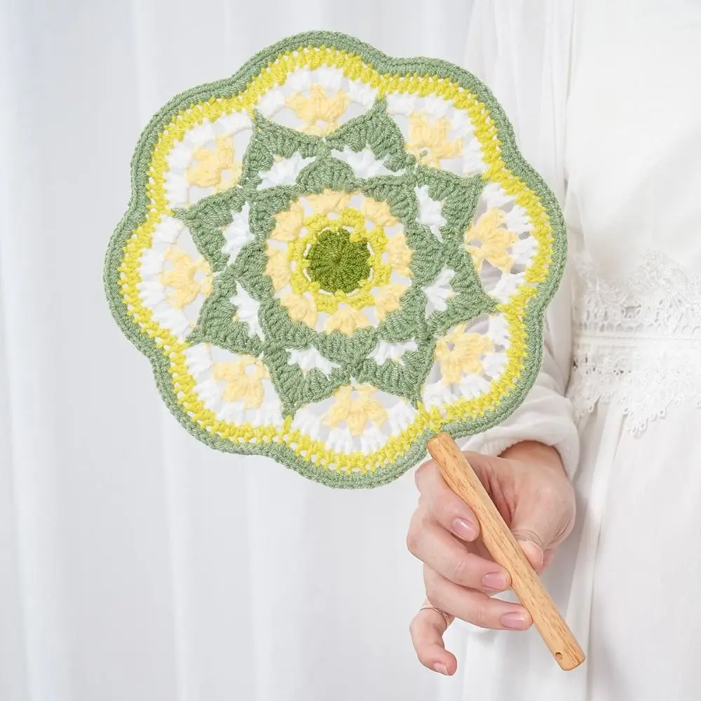 Chinese Style Yarn Crocheted Antique Style Fan Classical Handmade Hand Cranked Fan Vintage Portable Weaving Fun Wedding